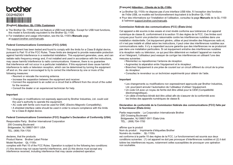 First page image of the manual for QL-1100