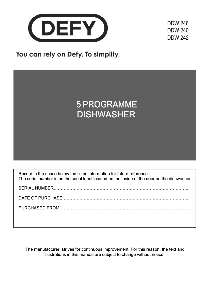Page 1 of the manual User Manual Defy DDW 246