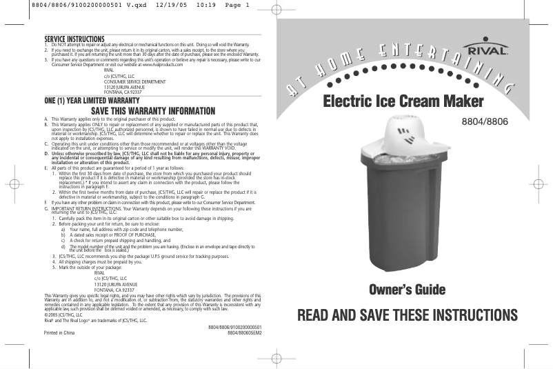 First page image of the manual for 8804