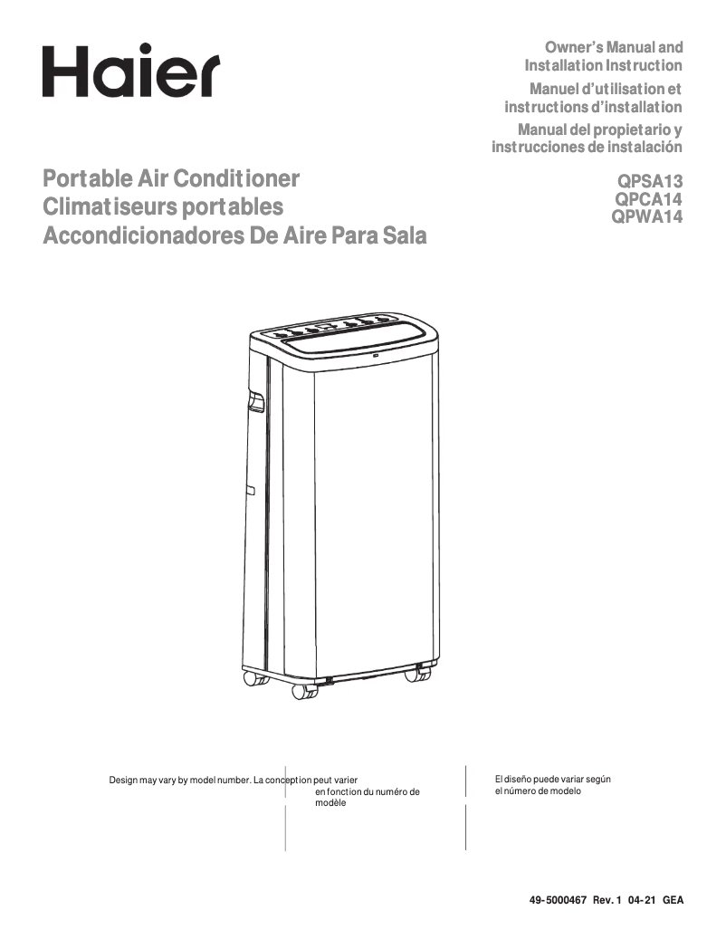 Page 1 of the manual Installation Guide Haier QPSA13