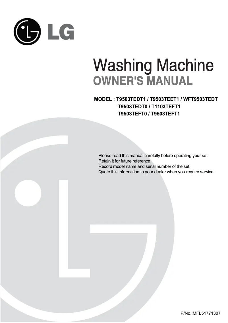 First page image of the manual for WFT9503TEDT