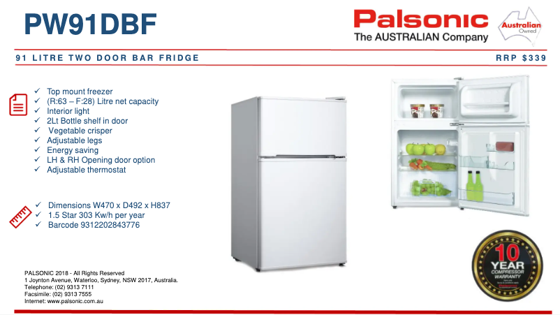 First page image of the manual for PW91DBF