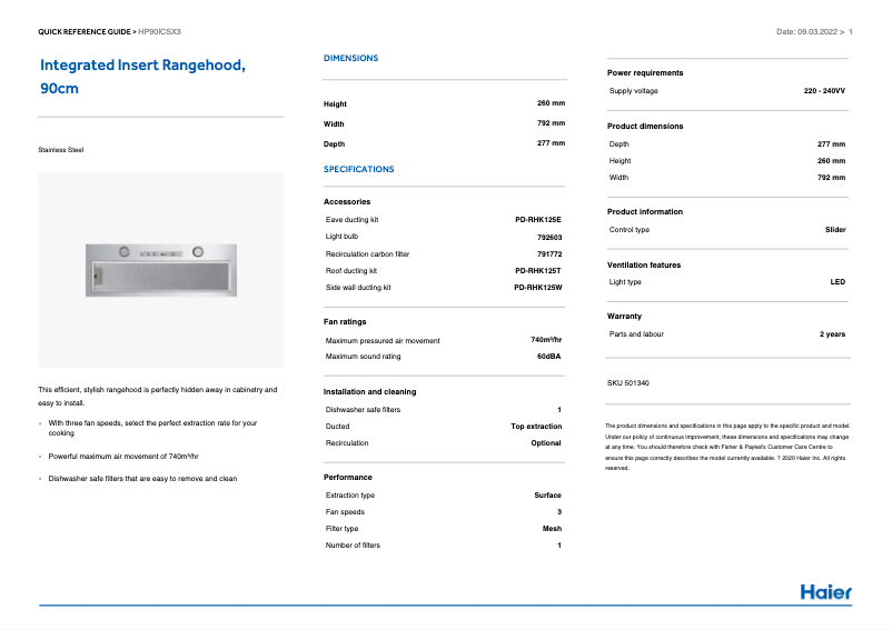 Page 1 of the manual Installation Guide Haier HP90ICSX3