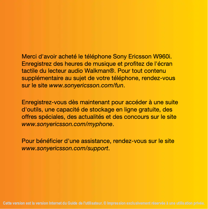 Page 1 of the manual User Manual Sony Ericsson W960i