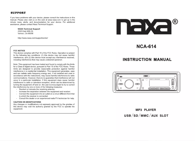 Page 1 of the manual User Manual Naxa NCA-614