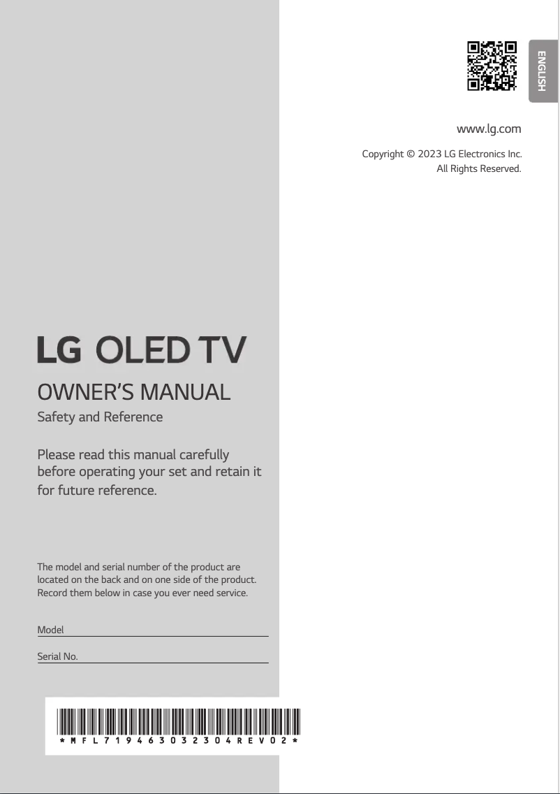 First page image of the manual for OLED77G36LA