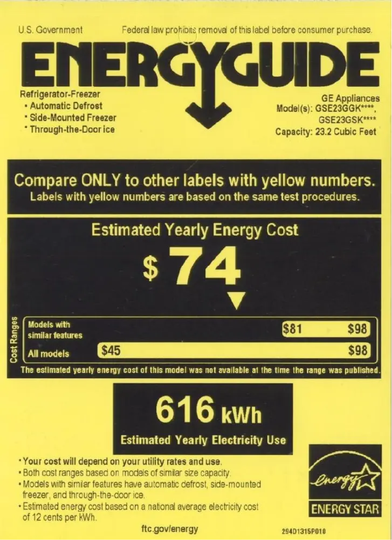 Page 1 of the manual Energy Label GE GSE23GGKCC