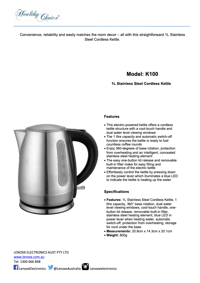 First page image of the manual for K100