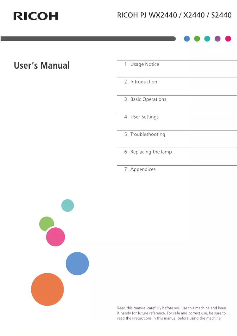 Page 1 of the manual User Manual Ricoh PJ S2440