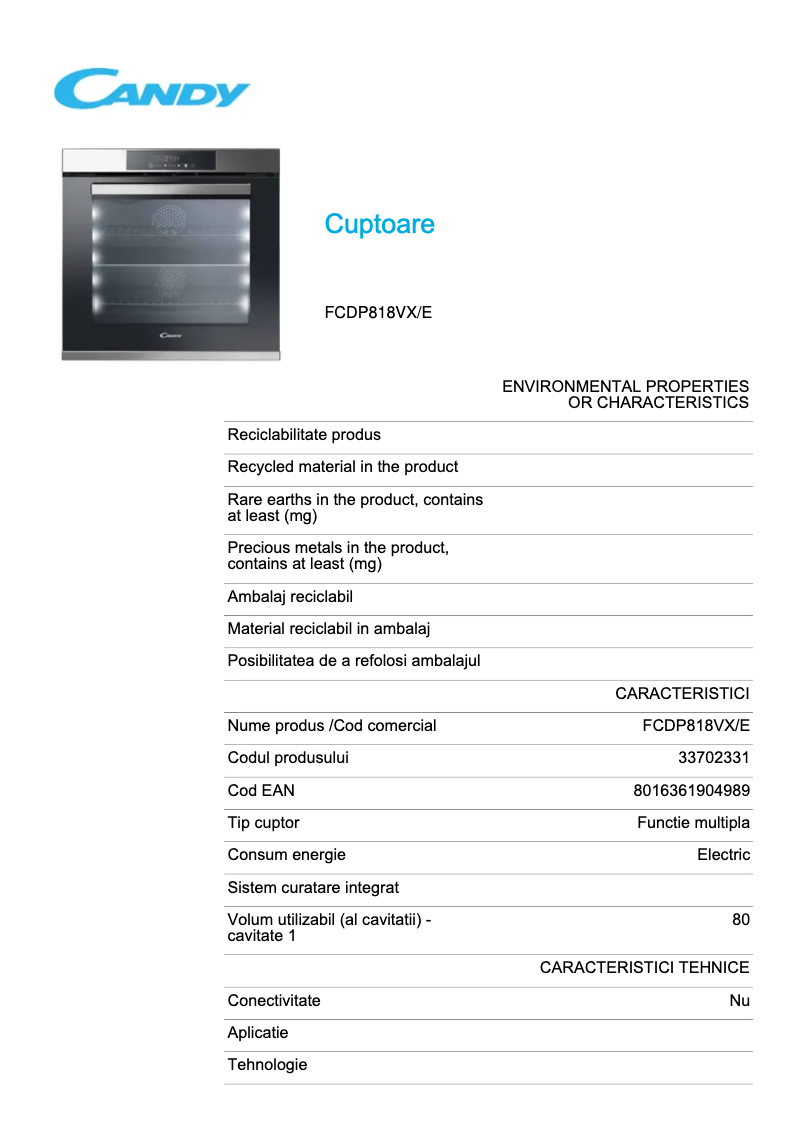 First page image of the manual for FCDP818VX/E