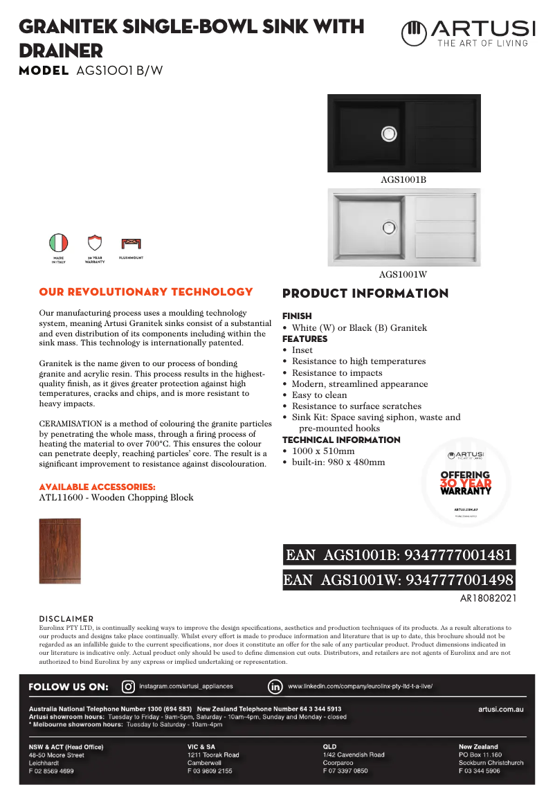 First page image of the manual for AGS1001W