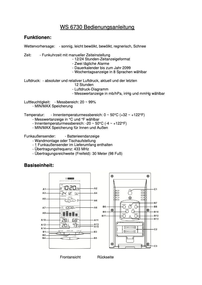 First page image of the manual for WS 6730