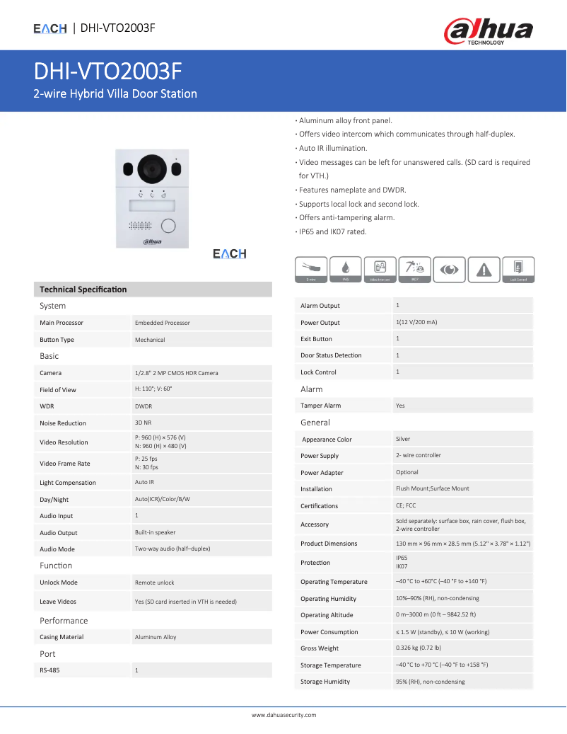 First page image of the manual for VTO2003F