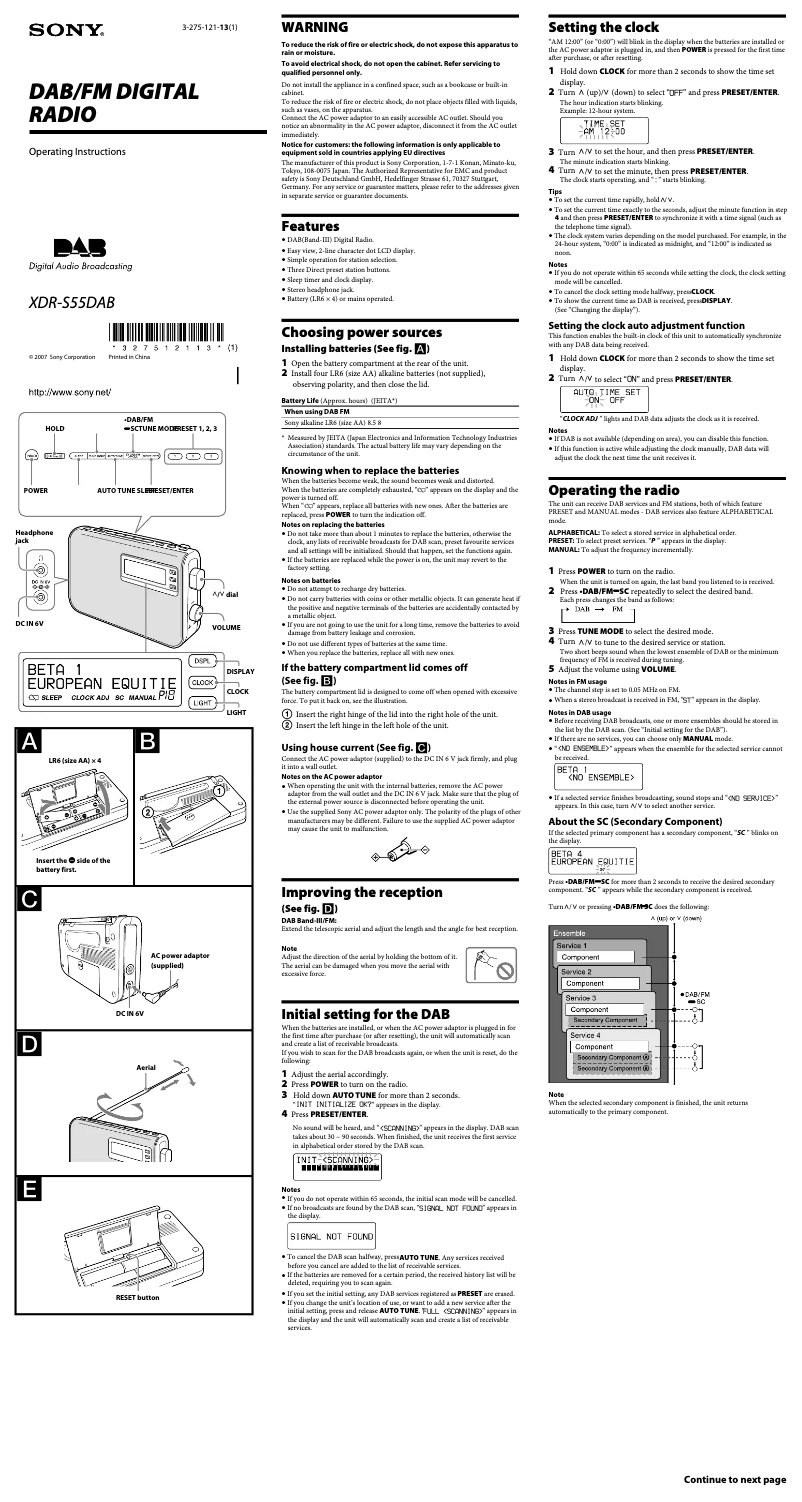 First page image of the manual for XDR-S55DAB
