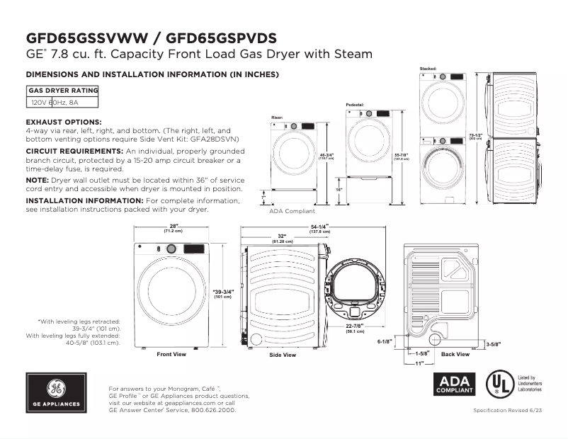 First page image of the manual for GFD65GSSVWW