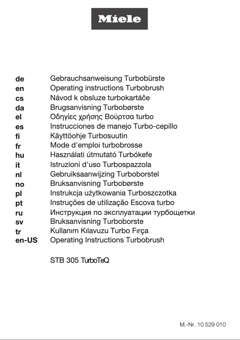 Page 1 of the manual Use and Maintenance Manual Miele TurboTeq STB 305-3