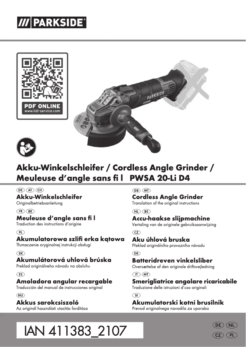 Page 1 of the manual User Manual Parkside PWSA 12 B1