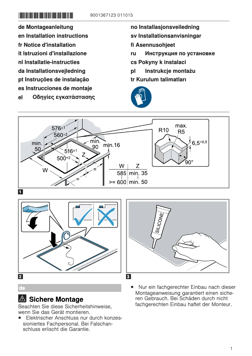 Page 1 of the manual Installation Guide Bosch PKN601DV1M