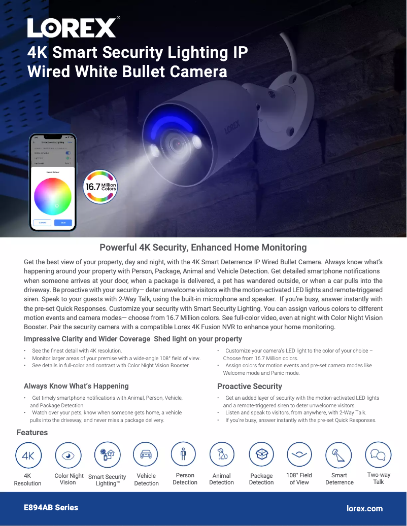 Page 1 of the manual Technical Sheet Lorex E894ABB