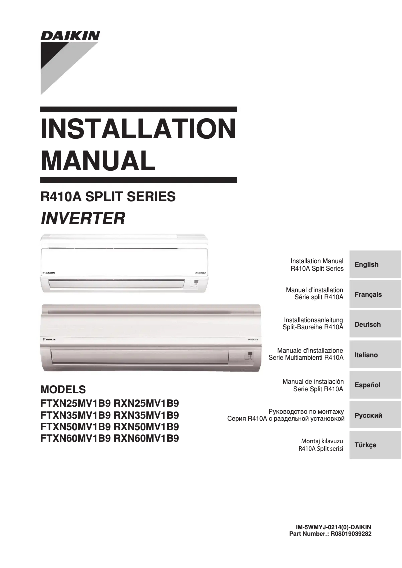 Page 1 of the manual User Manual Daikin RXN35MV1B9
