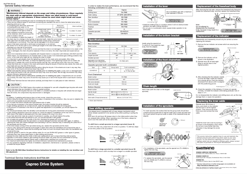 Page 1 of the manual User Manual Shimano SL-F800