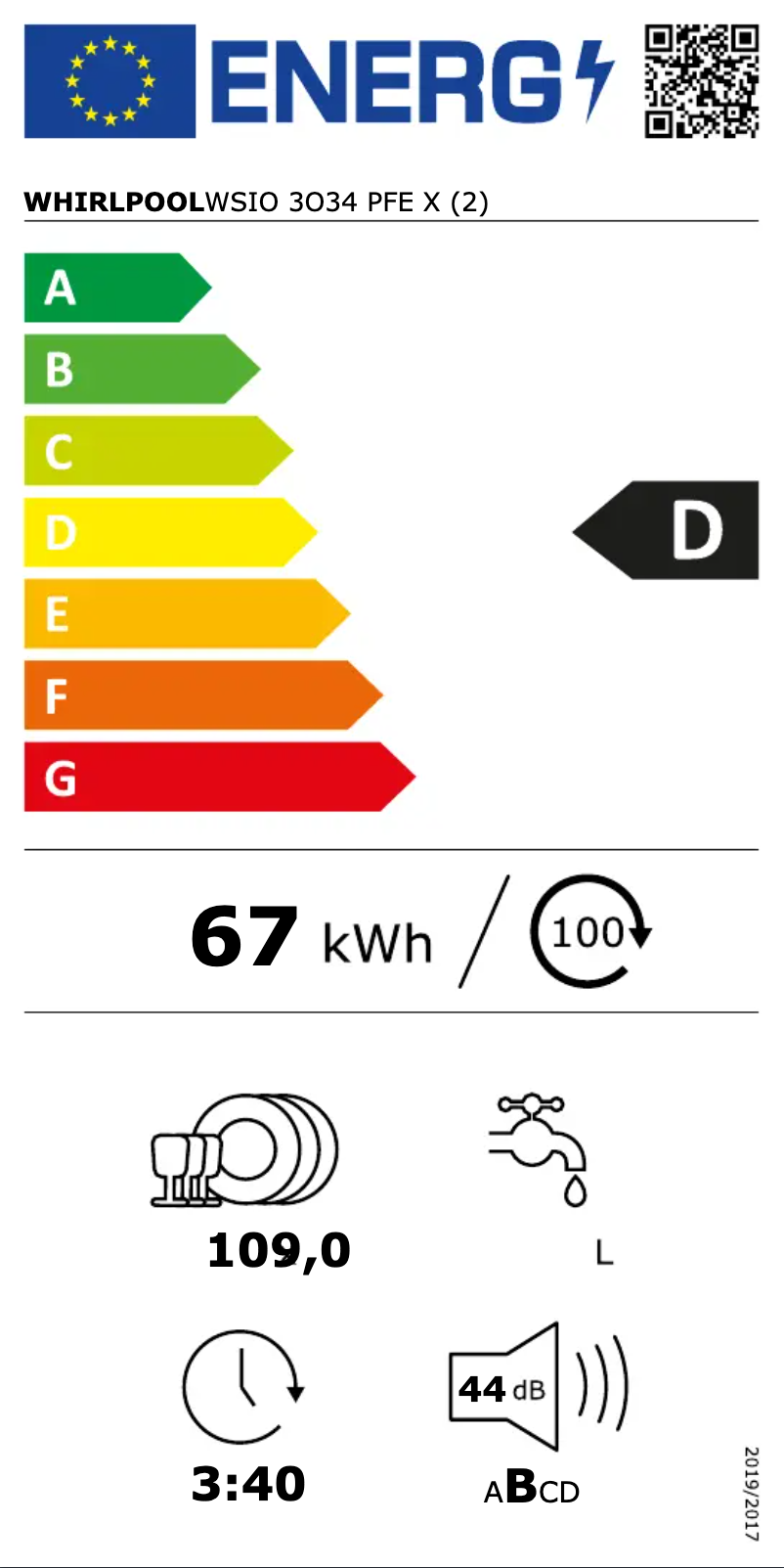 Page 1 of the manual Energy Label Whirlpool WSIO 3O34 PFE X