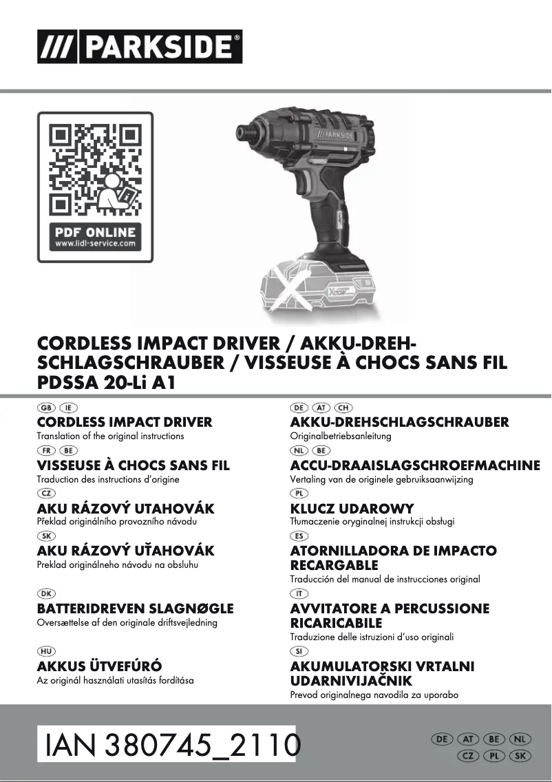 Page 1 of the manual User Manual Parkside PDSSA 20-Li A1