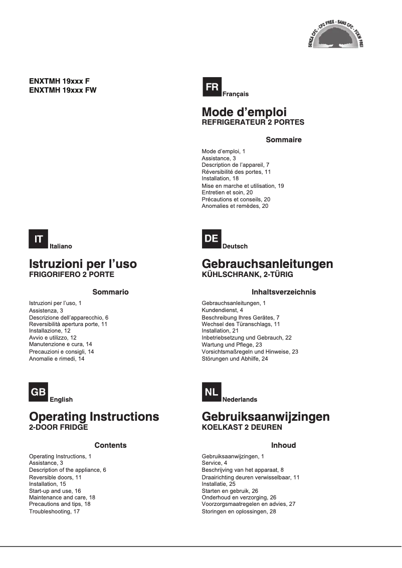 Page 1 of the manual User Manual Hotpoint ENXTMH 19212 F