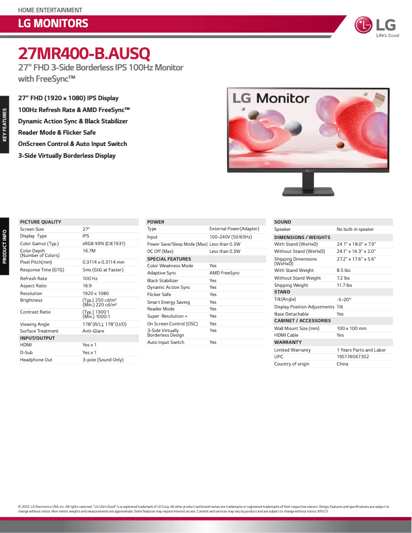 First page image of the manual for 27MR400