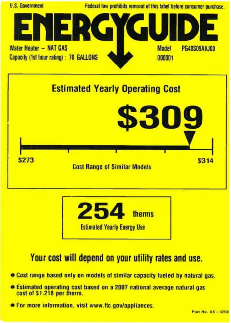 Page 1 of the manual Energy Label GE PG40S09AVJ
