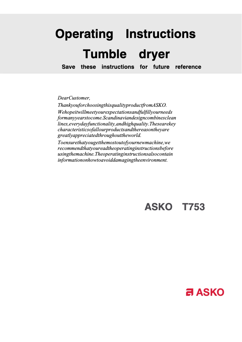 First page image of the manual for T753