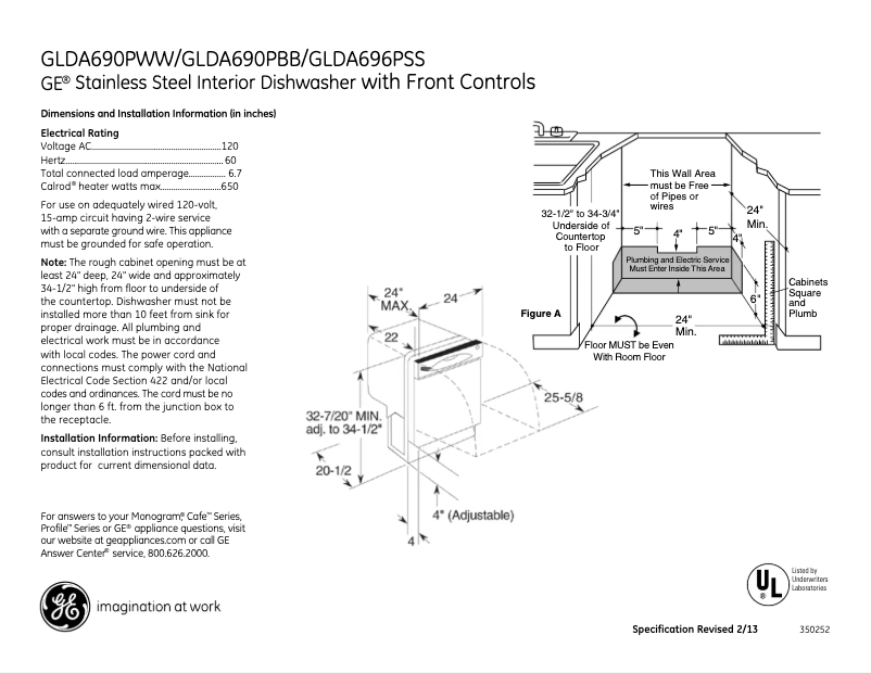 Page 1 of the manual Technical Sheet GE GLDA690PWW