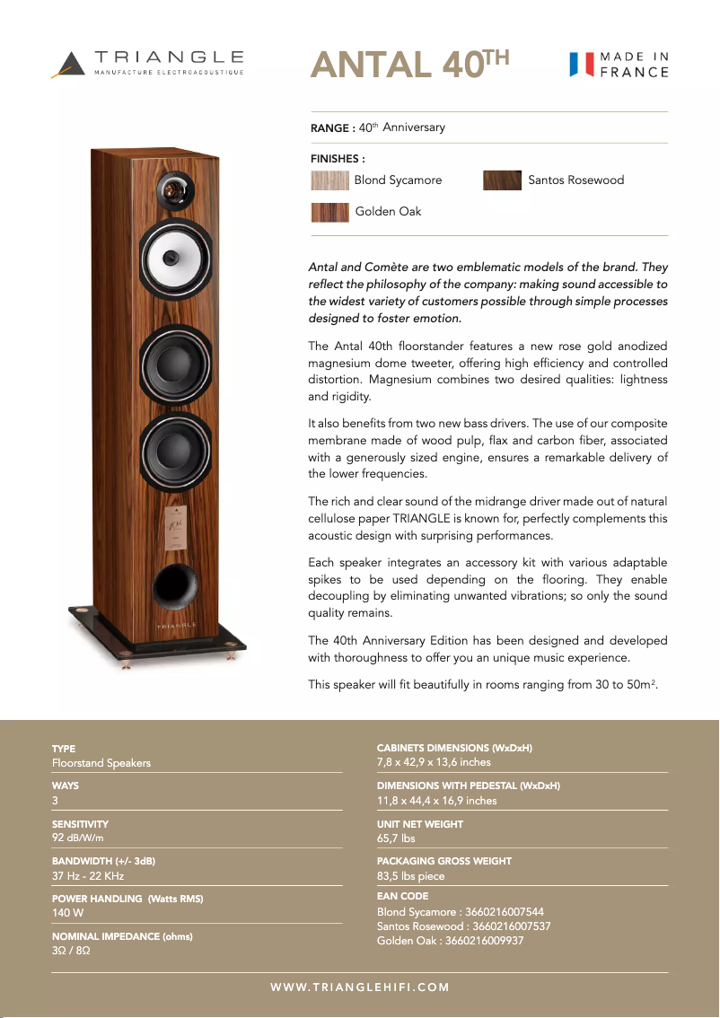Page 1 of the manual Technical Sheet Triangle Antal 40TH
