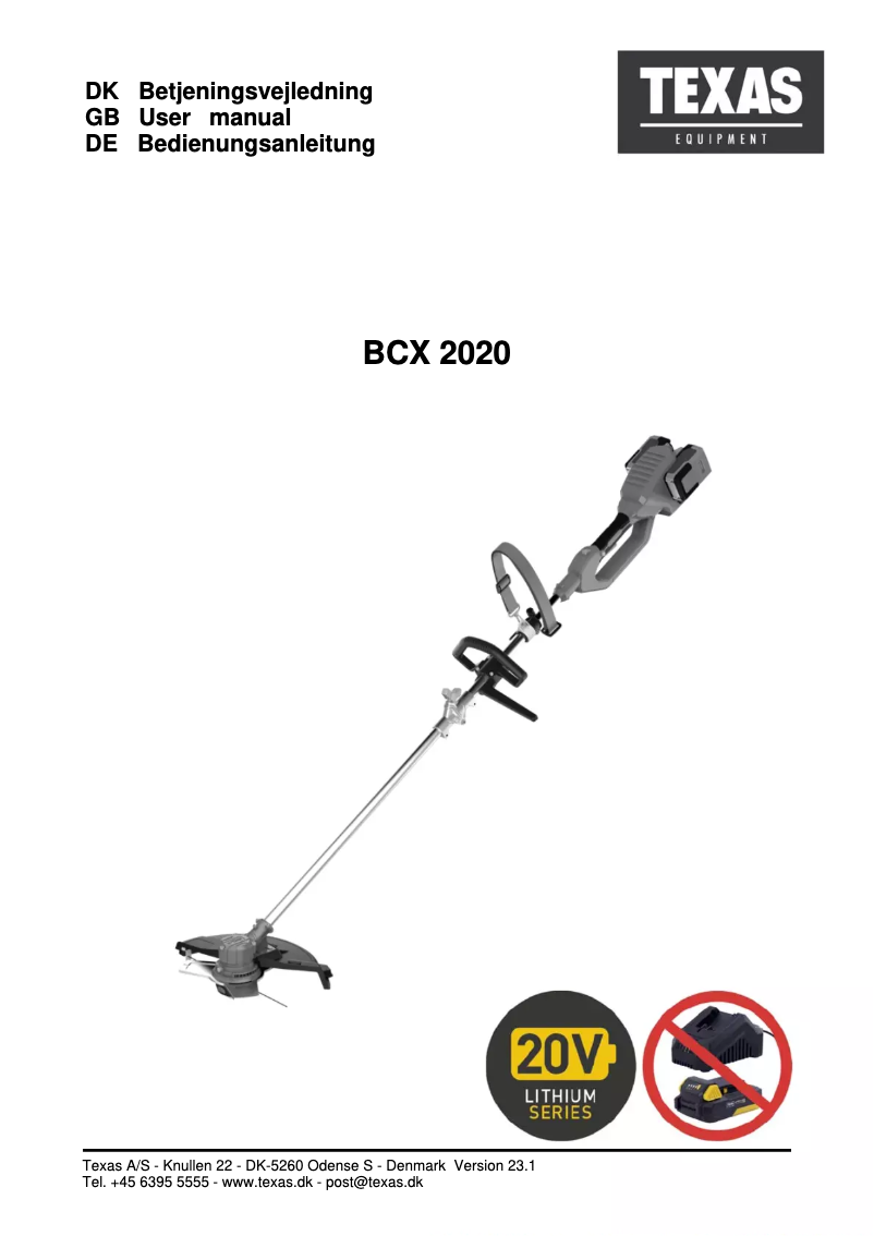 First page image of the manual for BCX2020