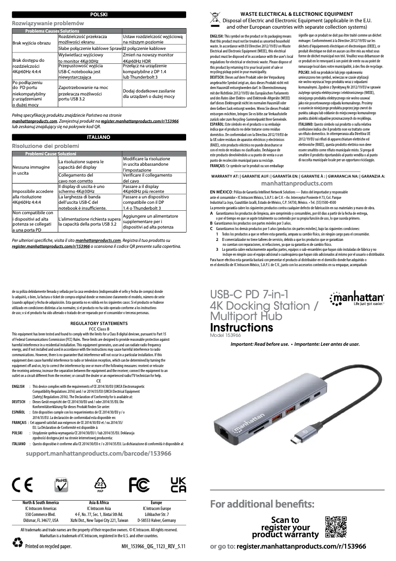 Page 1 of the manual User Manual Manhattan 153966