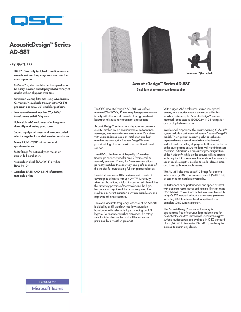 First page image of the manual for AD-S8T