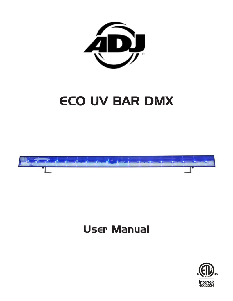 First page image of the manual for ECO UV Bar DMX