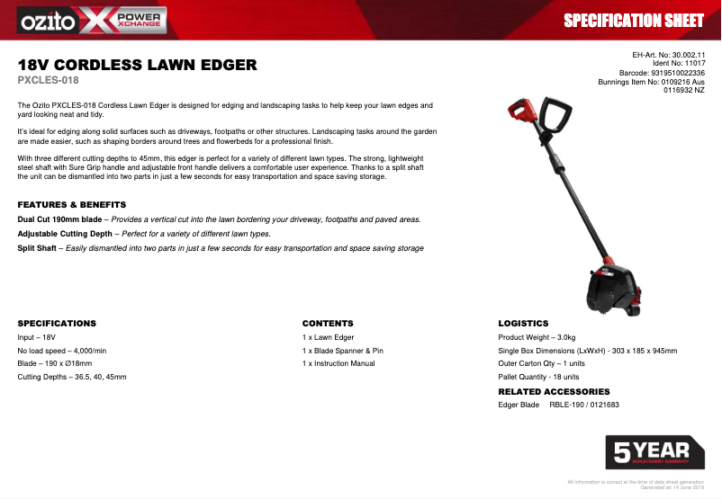 First page image of the manual for PXCLES-018