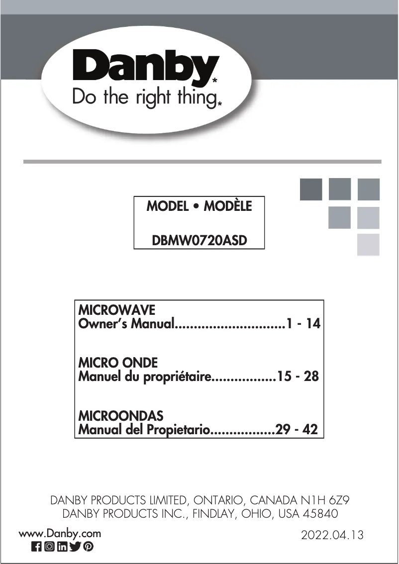 First page image of the manual for DBMW0720ASD