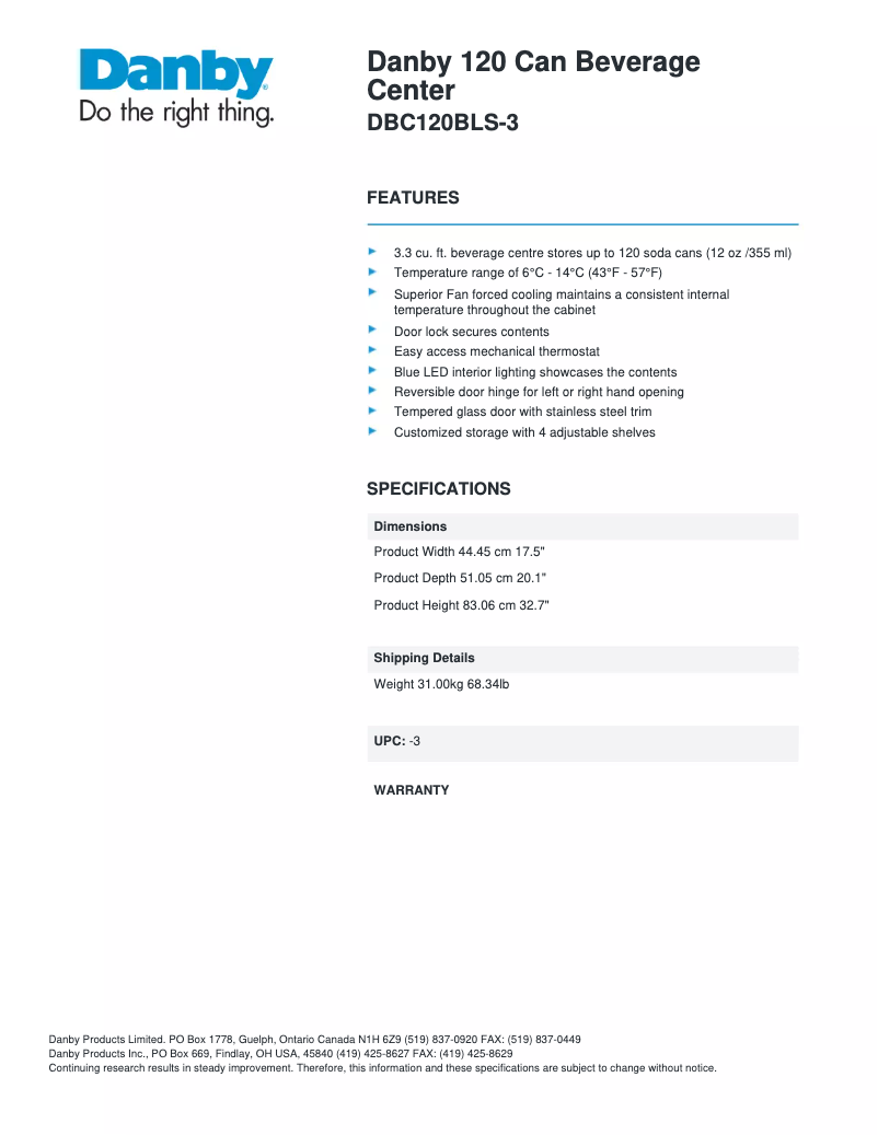 First page image of the manual for DBC120BLS-3