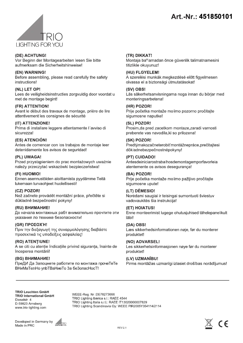 First page image of the manual for Pantilon 451850101