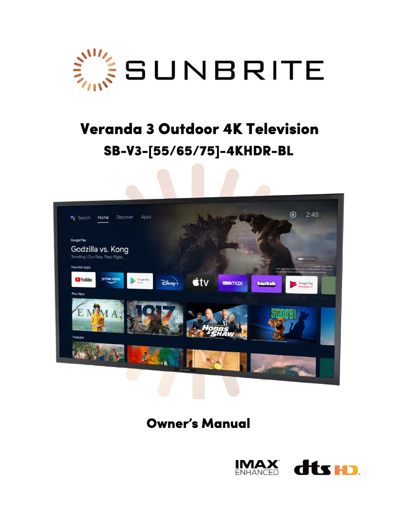 Page 1 of the manual User Manual SunBriteTV Veranda 3 SB-V3-65-4KHDR-BL