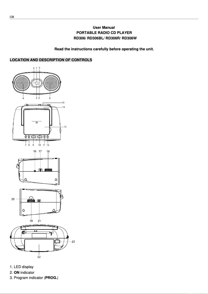 Image de la première page du manuel de l'appareil RD306