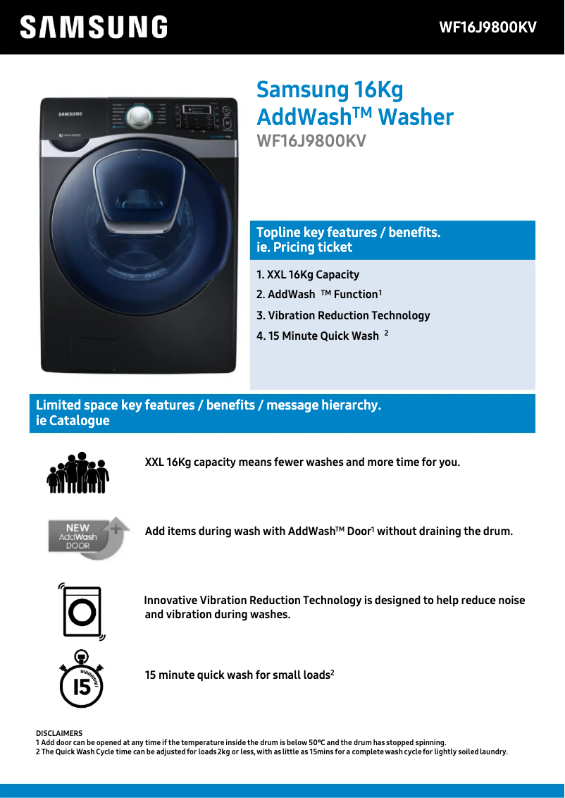 First page image of the manual for WF16J9800KV