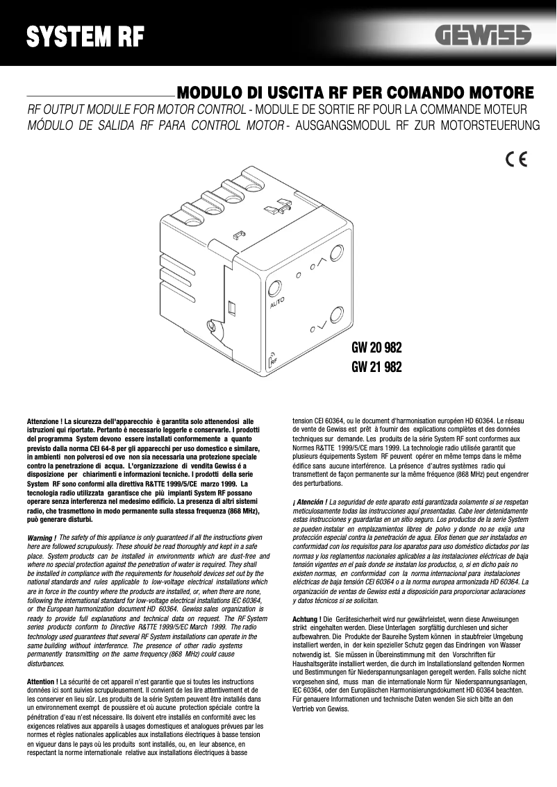 First page image of the manual for GW20982