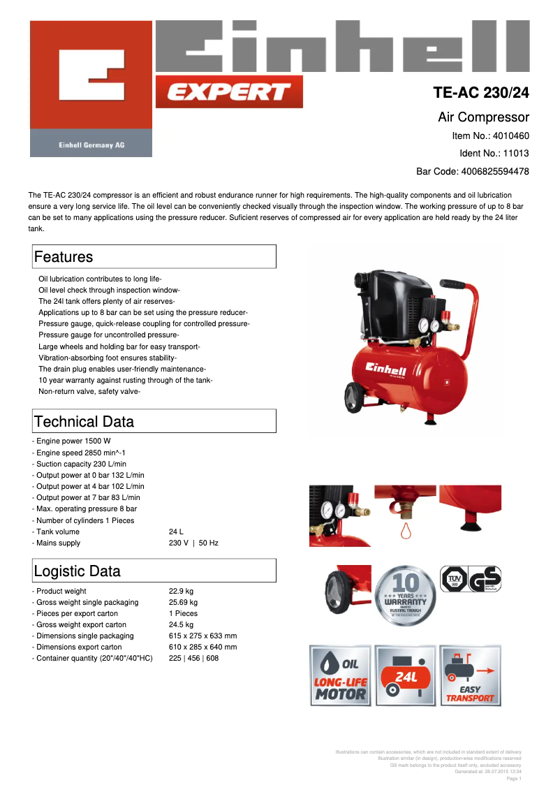 First page image of the manual for TE-AC 230/24