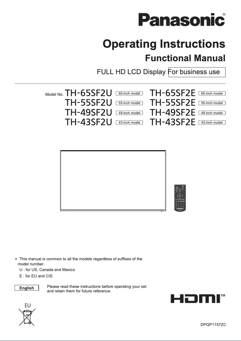 First page image of the manual for TH-55SF2E