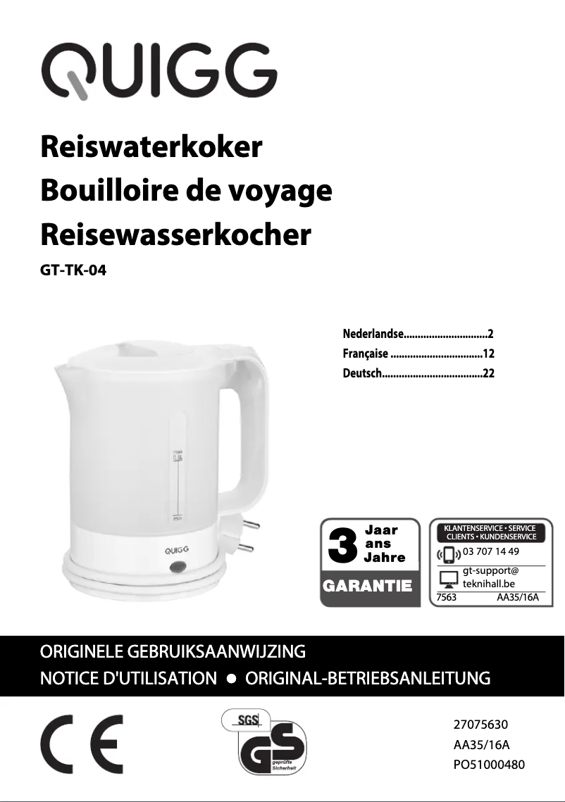 Page 1 of the manual User Manual Quigg GT-TK-04
