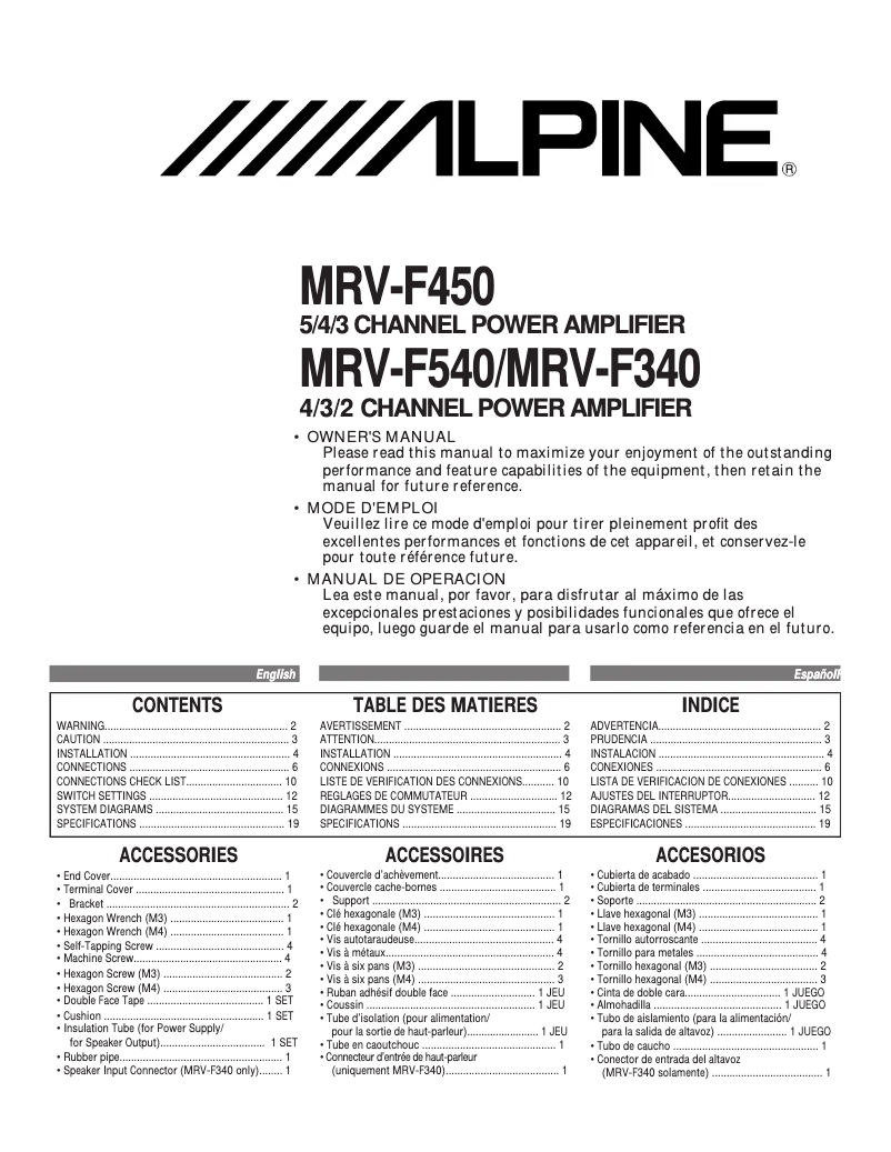 Page 1 of the manual User Manual Alpine MRV-F540