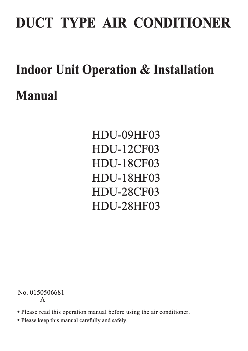 First page image of the manual for HDU-18HF03
